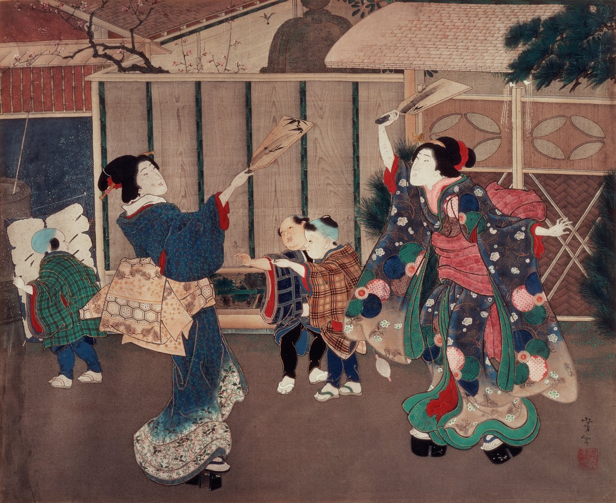 Január: az újév ünneplése, 1860-as évek (tinta és színek a selyemen) alkotó: Tsukioka Yoshitoshi