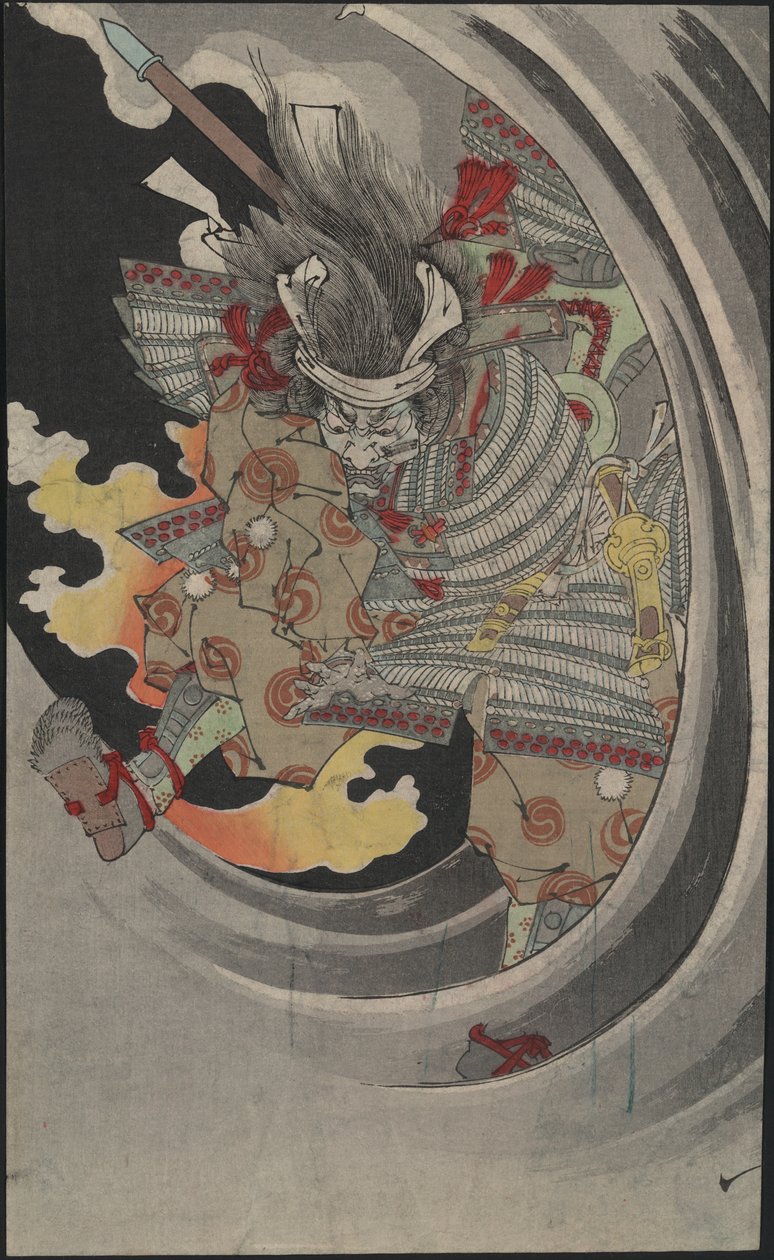 Taira no Tomomori tábornok szelleme a Nunobiki-vízesésnél, 1889. alkotó: Tsukioka Yoshitoshi