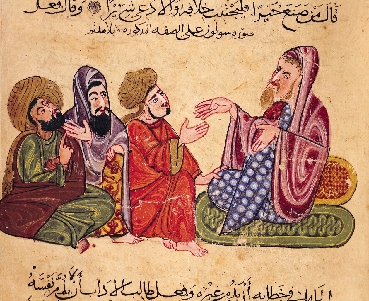 MS Ahmed III 3206 Solon (Kr. e. 638-559) Tanítás, illusztráció: Al-Mubashir „Kitab Mukhtar al-Hikam wa-Mahasin al-Kilam” (toll, tinta és gouache papíron) alkotó: Turkish School