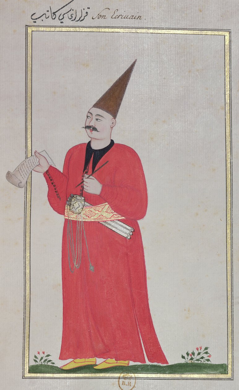 Egy író, a Costumes de la Cour et de la Ville de Constantinople-ből, 1720 (guache papíron) alkotó: Turkish School