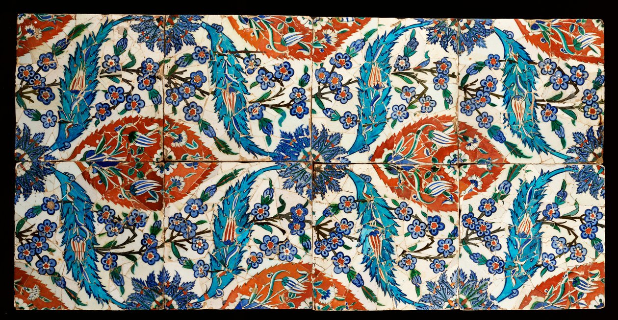Nyolc kompozit Iznik polikróm négyzet alakú csempe, 1575 körül alkotó: Turkish School