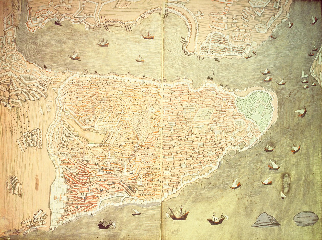 H 1523 fol.158v-159r Isztambul és a Boszporusz-szoros látképe, Lokman 