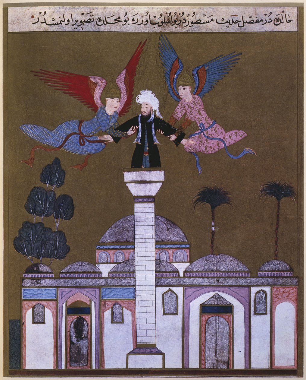 Jézus Krisztust két angyal vitte a damaszkuszi mecset minaretjéből, a Zubdet ut Tevarih-ból Lokman, 1583 alkotó: Turkish School