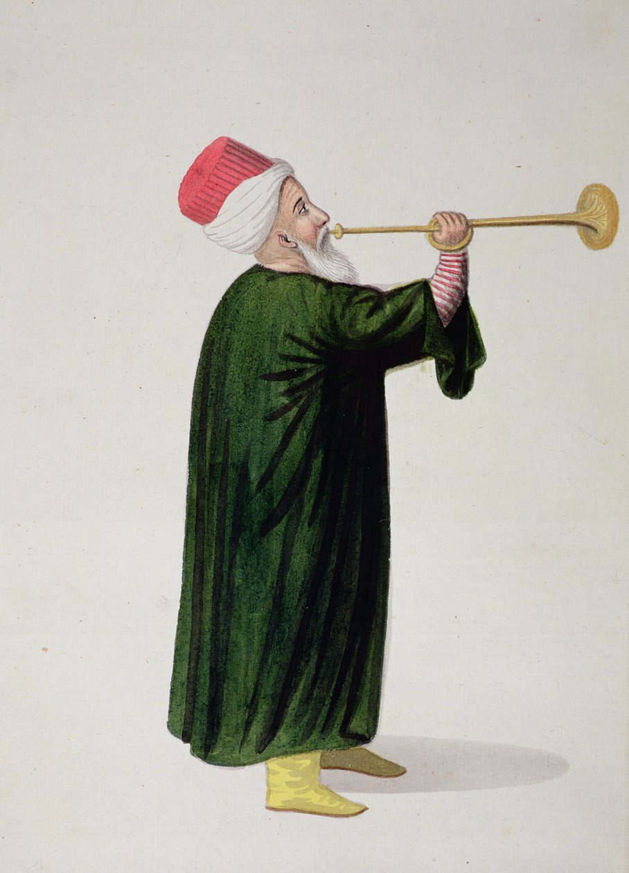 A janicsár katonai zenekar hivatalos trombitása, oszmán korszak, 18. század harmadik negyede (papíron wc) alkotó: Turkish School