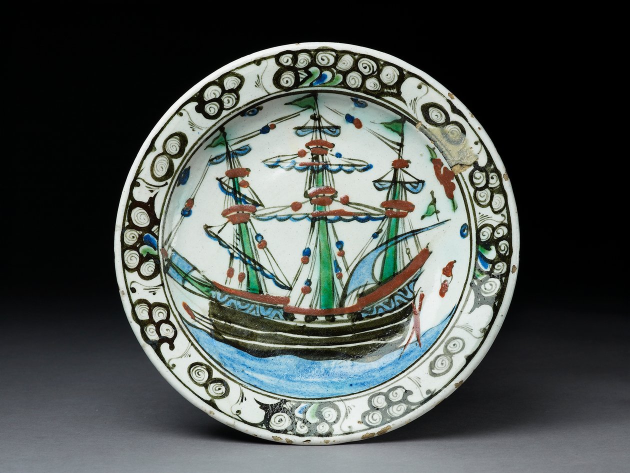 Kőpaszta edény máz alatti díszítéssel, Iznik, 1620-30 körül (kerámia) alkotó: Turkish School