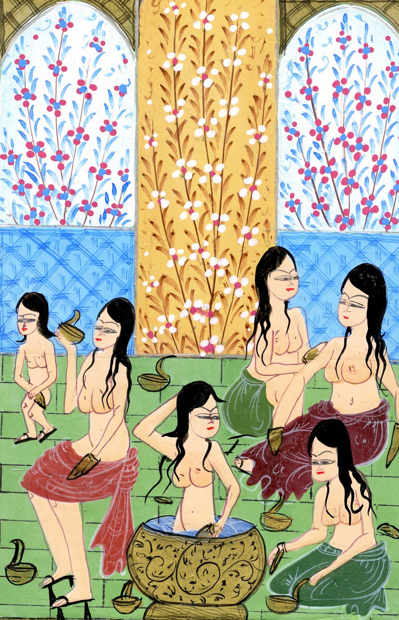 Betekintés egy női hamam belsejébe (akvarell és aranypor papíron) alkotó: Turkish School