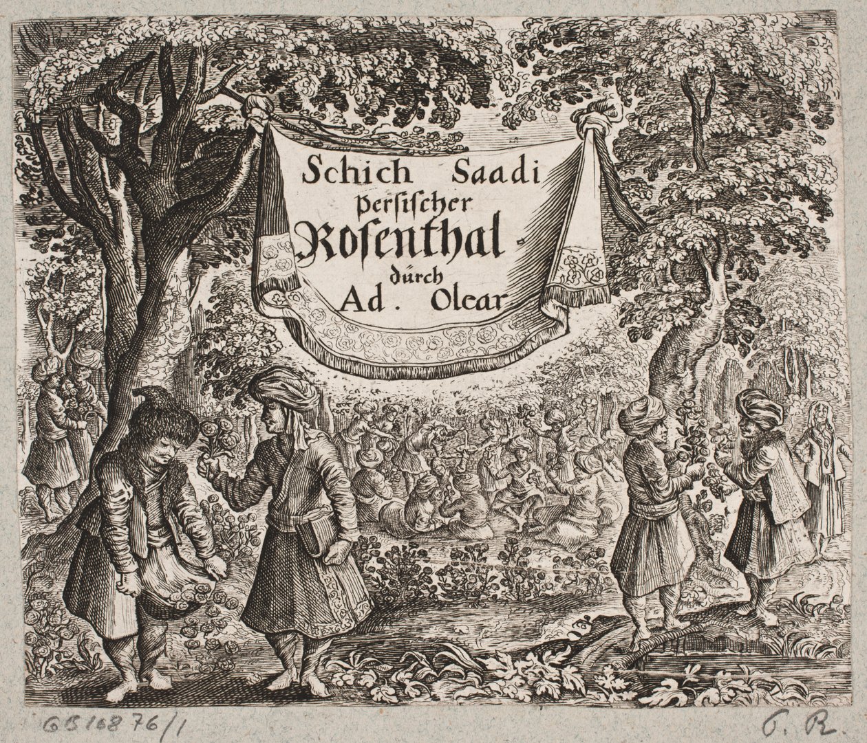Frontispiece til Adam Olearius, „Perzsa Rosenthal egy zseniális költőtől, Schich Saadi […]”, Schleswig 1660 alkotó: Ubekendt