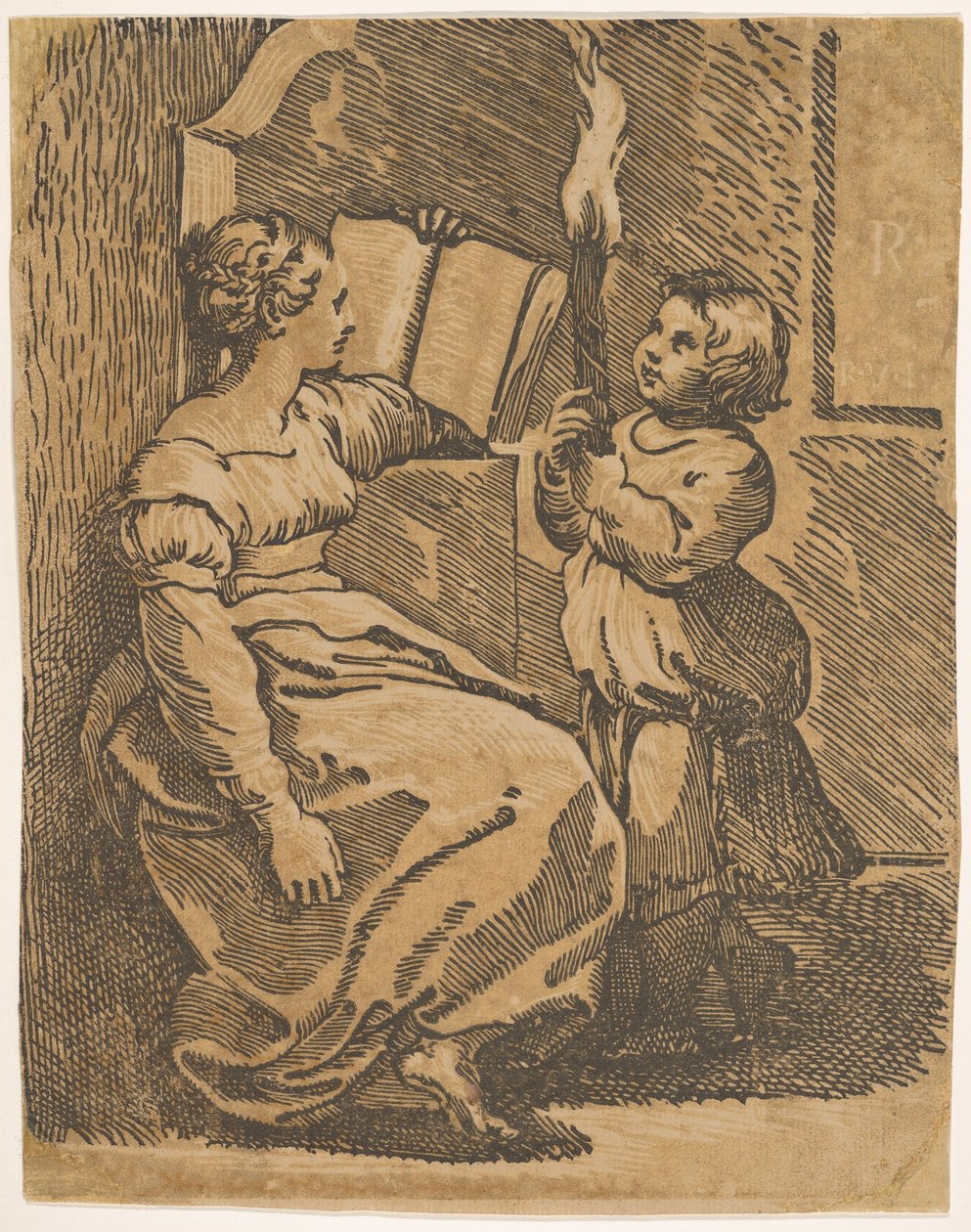Egy Sybil jobbra néz, kb. 1517-18. alkotó: Ugo da Carpi
