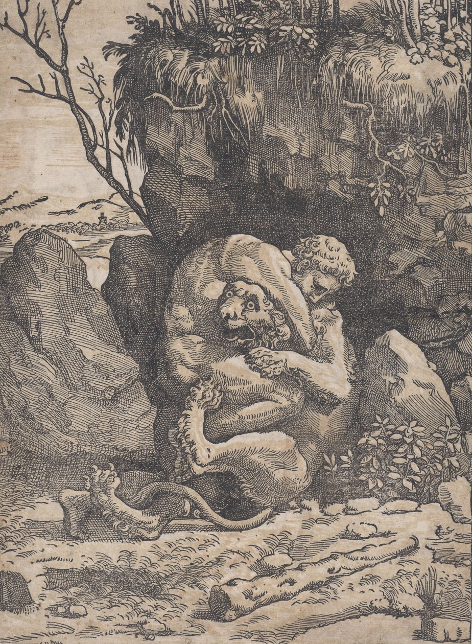 Herkules és a Nemeai Oroszlán, kb. 1517-18. alkotó: Ugo da Carpi