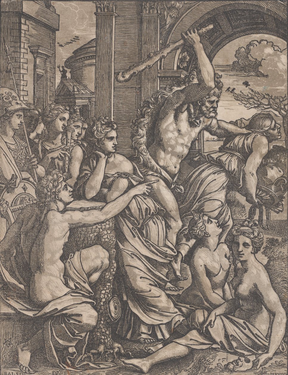 Herkules, aki a mohóságot üldözi a múzsák templomából, kb. 1520-27. alkotó: Ugo da Carpi