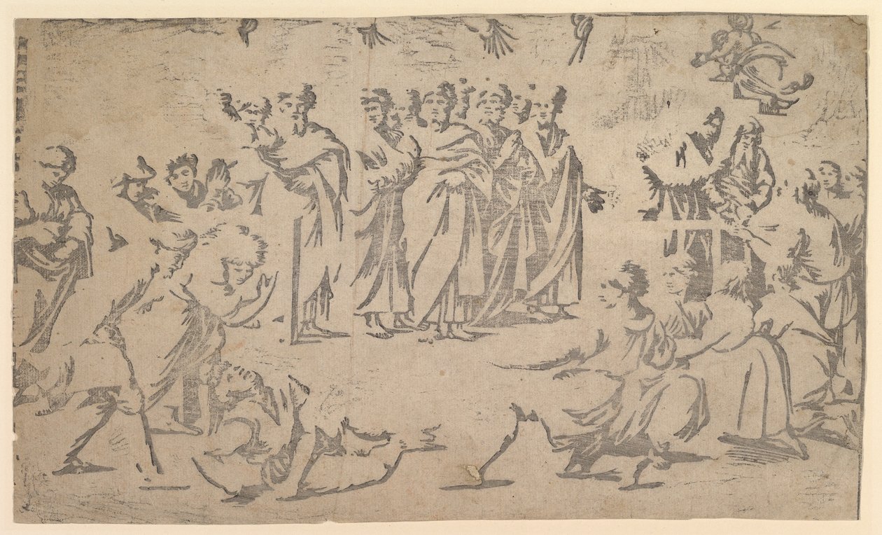 Ananiás halála apostolokkal körülvéve, 1518. alkotó: Ugo da Carpi
