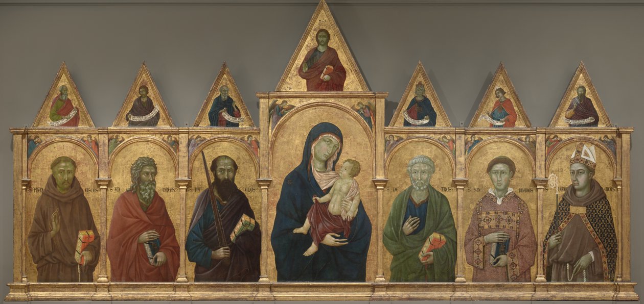 Szűz és gyermek Szent Ferenccel, Andrással, Pállal, Péterrel, Istvánnal és Toulouse-i Lajossal, 1317-21 alkotó: Ugolino di Nerio