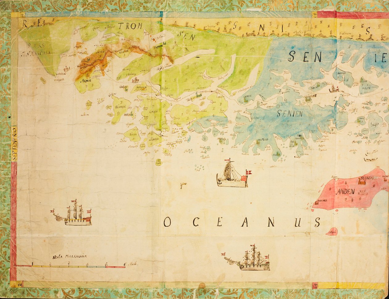 Térkép a Nemzeti Könyvtár térképgyűjteményéből. A térképet a Kézjelben () tették közzé, és Trøndelag, Nordland, Troms, a tengerpart, tengeri térkép látható alkotó: Ukjent tegner