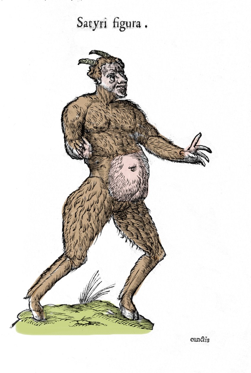 Szatír ábrázolása. Ulisse Aldrovandi (1522-1605) természetrajzi kéziratának táblája szörnyekről alkotó: Ulisse Aldrovandi