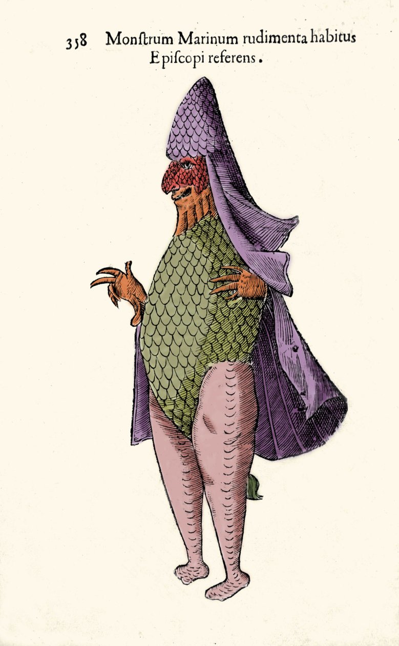 Ulisse Aldrovandi (1522-1605) tengeri eveque, képzeletbeli hal és tengeri szörny, „Szörnyek története”, Bologna 1642 alkotó: Ulisse Aldrovandi