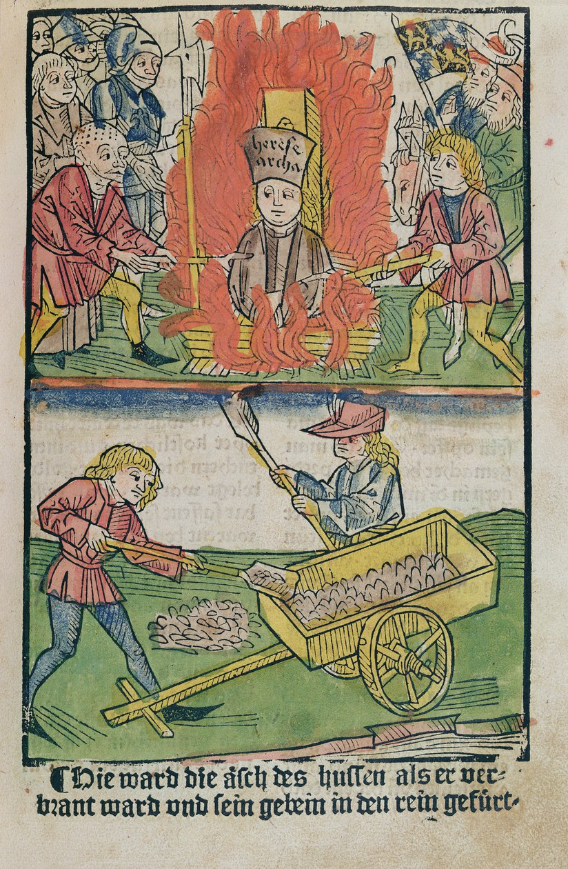 Jan Hust máglyán elégették a konstanzi zsinaton, a "Konstanzi zsinat története" című könyvéből, 1483-ban alkotó: Ulrich von Richental