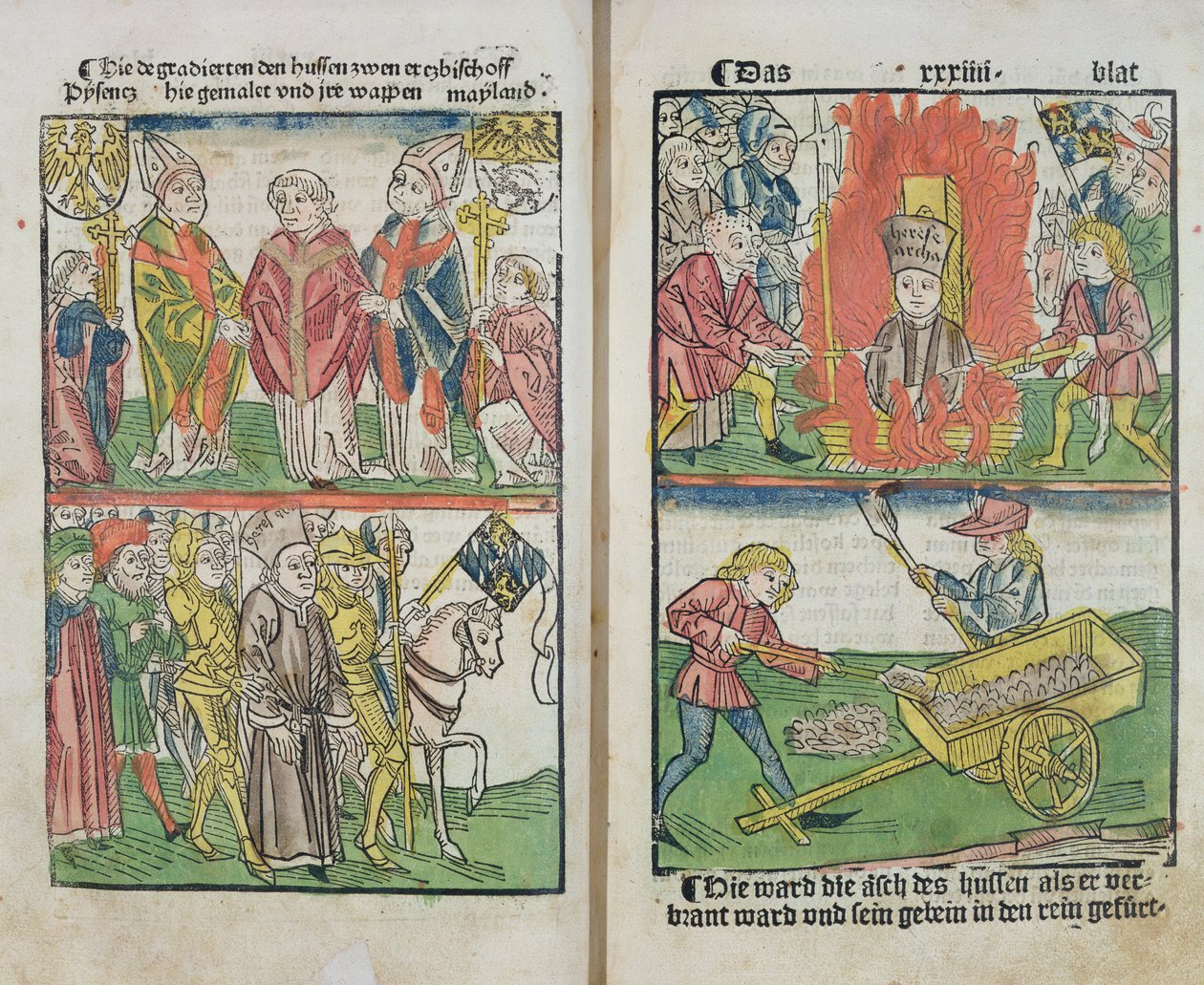 Jan Hust máglyán elégették a konstanzi zsinaton, a "Konstanzi zsinat története" című könyvéből, 1483-ban alkotó: Ulrich von Richental
