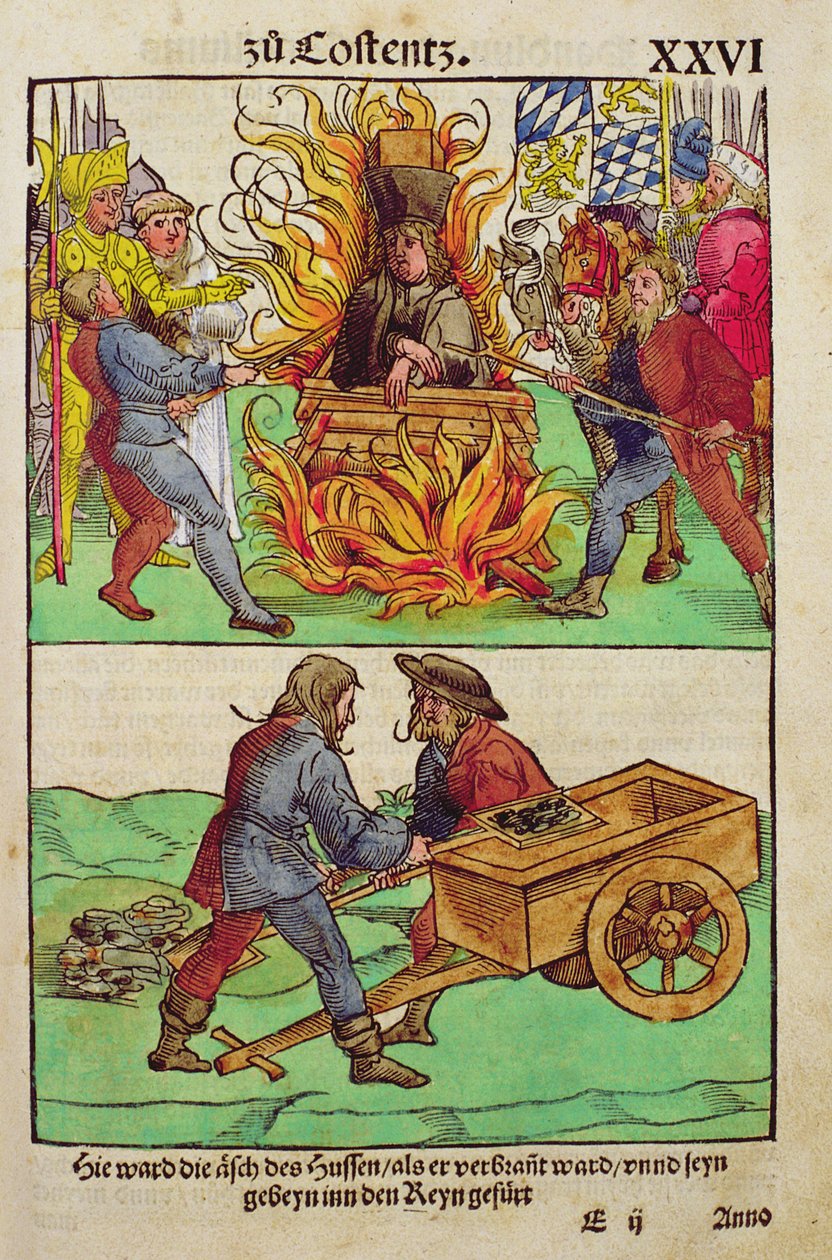 Jan Hus vagy egyik papjának kivégzése a konstanzi zsinatban, a „Chronik des Konzils von Konstanz” c. alkotó: Ulrich von Richental