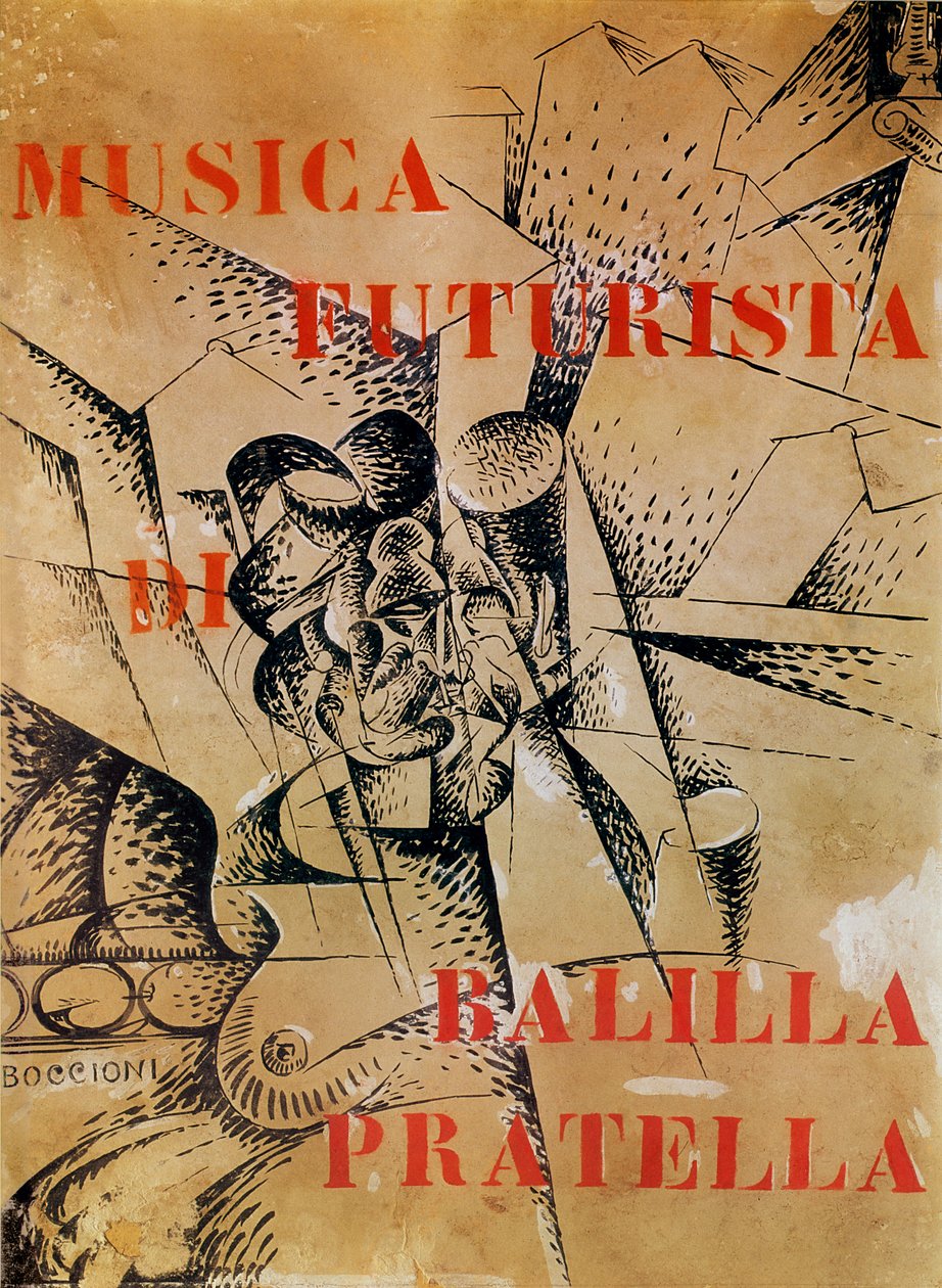 Francesco Balilla Pratella (1880-1955) „Musica Futurista” borítójának terve, 1912 (tempera és tinta kartonon) alkotó: Umberto Boccioni