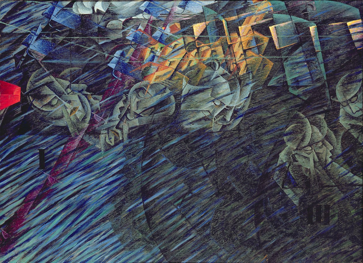 Lelkiállapotok: Azok, akik mennek, 1911 alkotó: Umberto Boccioni