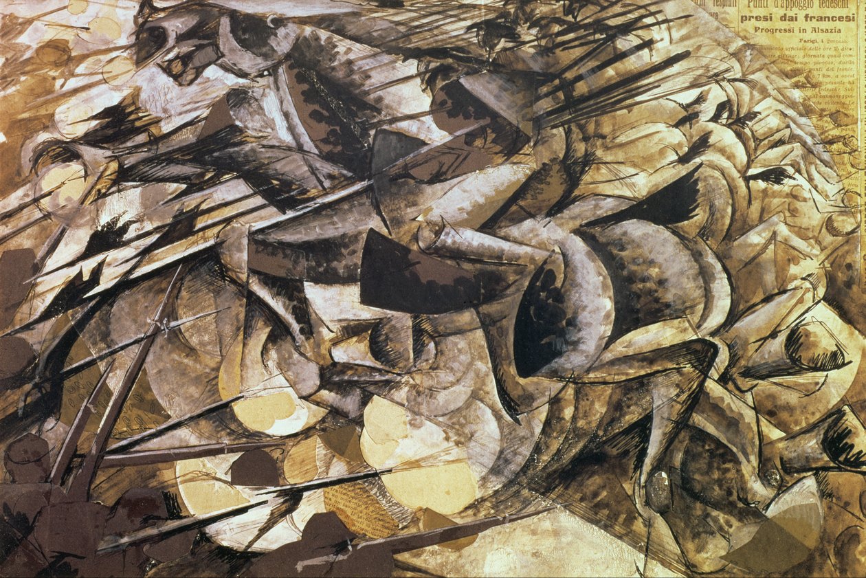 The Charge of the Lancers, 1915 (kollázs) alkotó: Umberto Boccioni