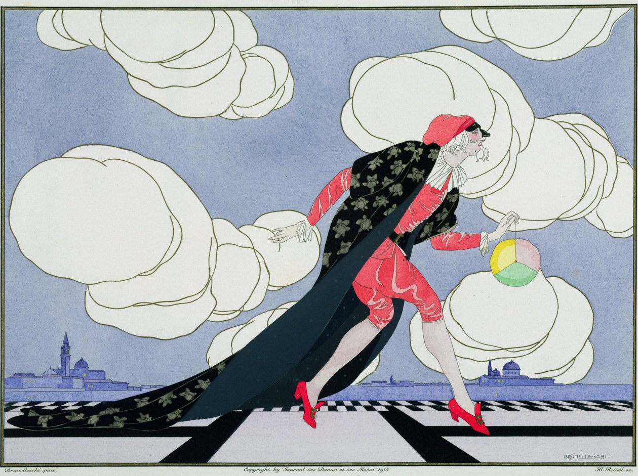 Pantalon, a Le Journal des Dames et des Modes "Maszkok és karakterek az olasz színház" kiadásából, metszett Henri Reidel (fl.1914-20) 1914 (színes litó) alkotó: Umberto (after) Brunelleschi