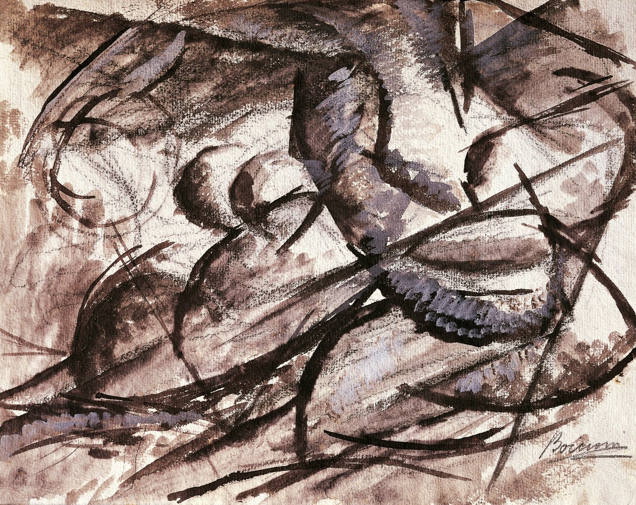 Dinamikusság (szén, tinta, tempera és akvarell) alkotó: Umberto Boccioni