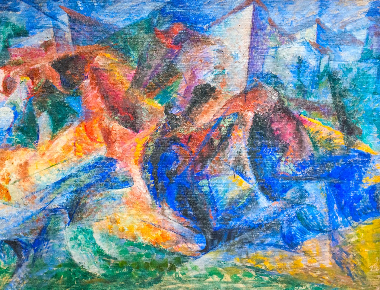 Ló, lovas és épületek alkotó: Umberto Boccioni