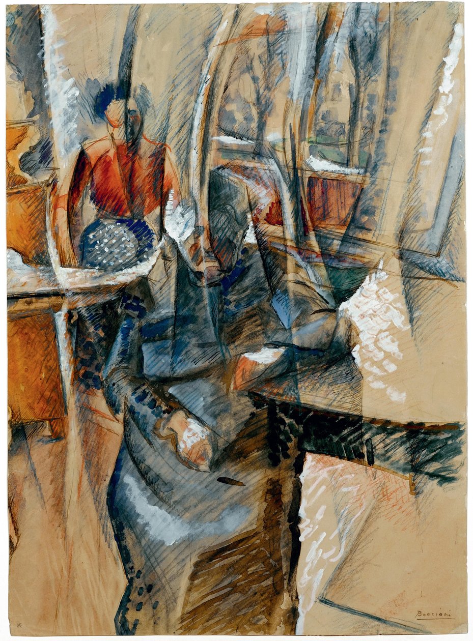 Belső tér két női figurával, 1916. alkotó: Umberto Boccioni