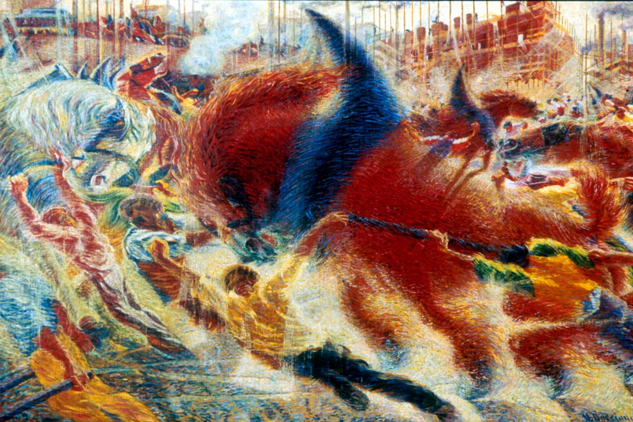 „A város ébred”, 1910 alkotó: Umberto Boccioni