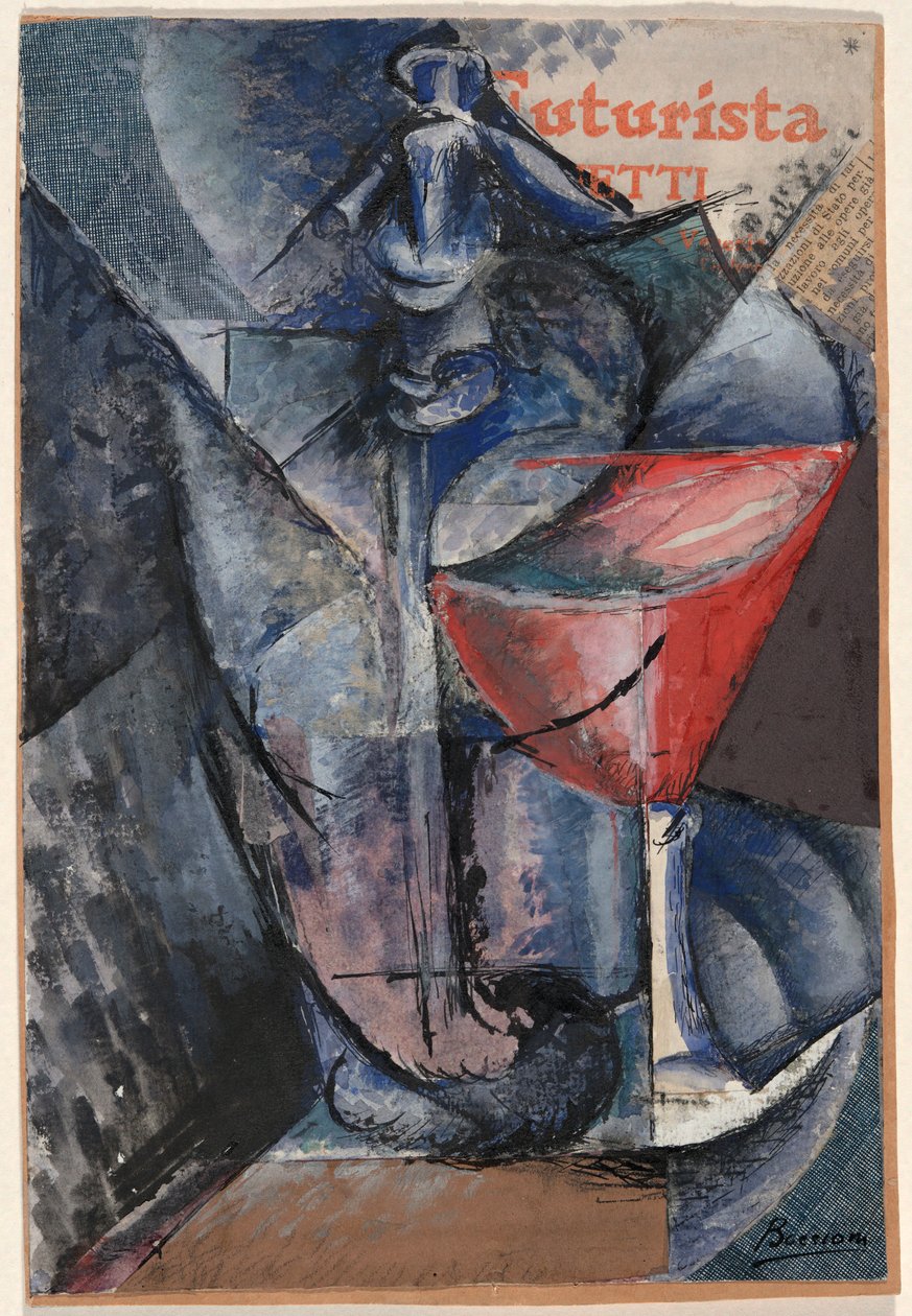 Csendélet: Üveg és szifon alkotó: Umberto Boccioni