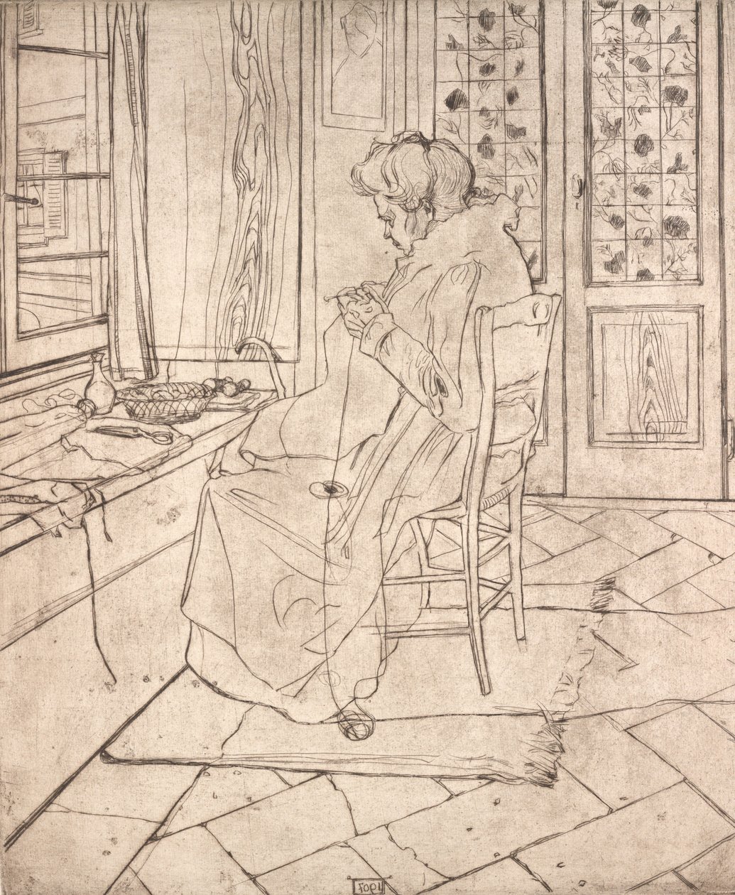 A művész anyja horgol, 1907. alkotó: Umberto Boccioni