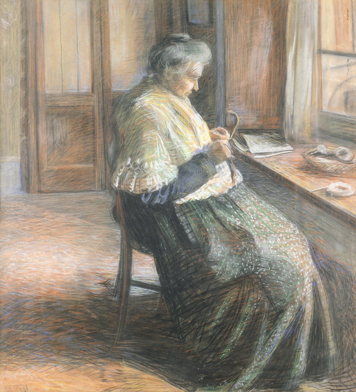 Idős nő anyaportréja alkotó: Umberto Boccioni