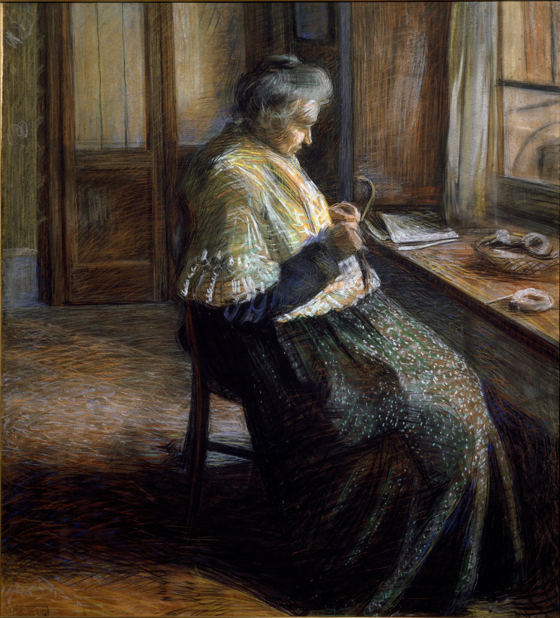 Idős nő anyaportréja alkotó: Umberto Boccioni