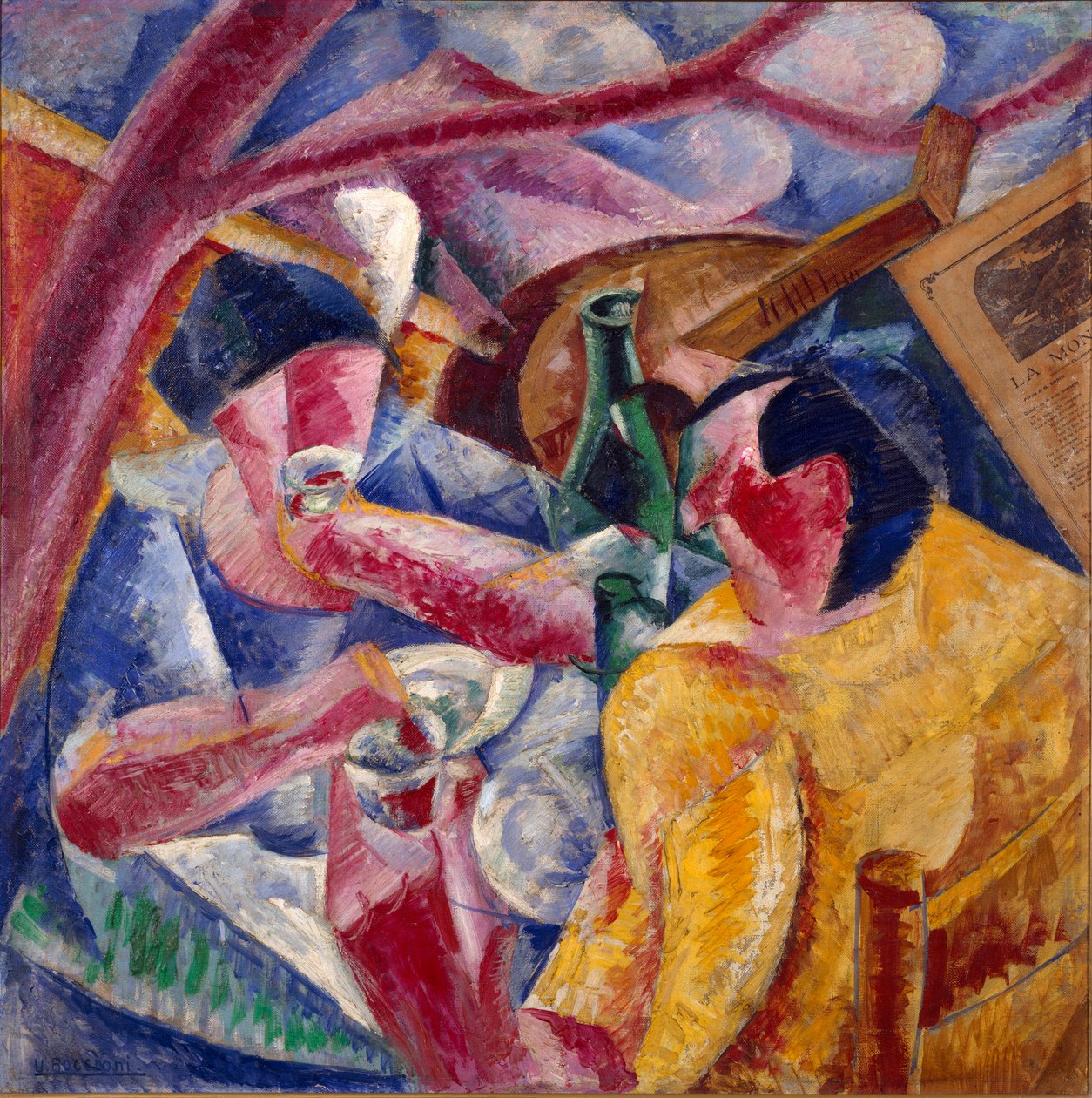 A lugas alatt, Umberto Boccioni (1882-1916) nápolyi festménye 1914. Olaj és kollázs, vászon. Homályos. 83x83 cm Milánó, Novecento Múzeum alkotó: Umberto Boccioni