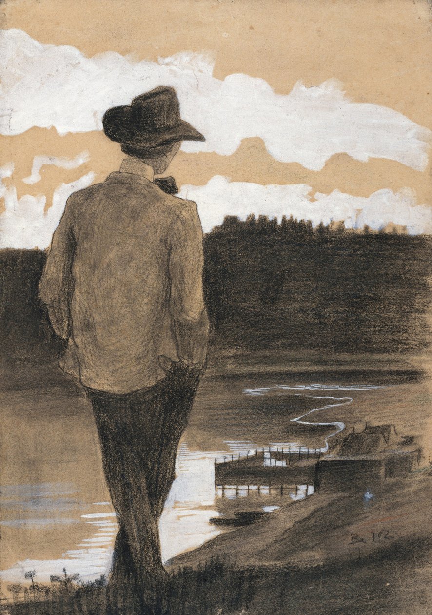 Fiatal ember a folyóparton, 1902 (guache, szén és pasztell papíron) alkotó: Umberto Boccioni