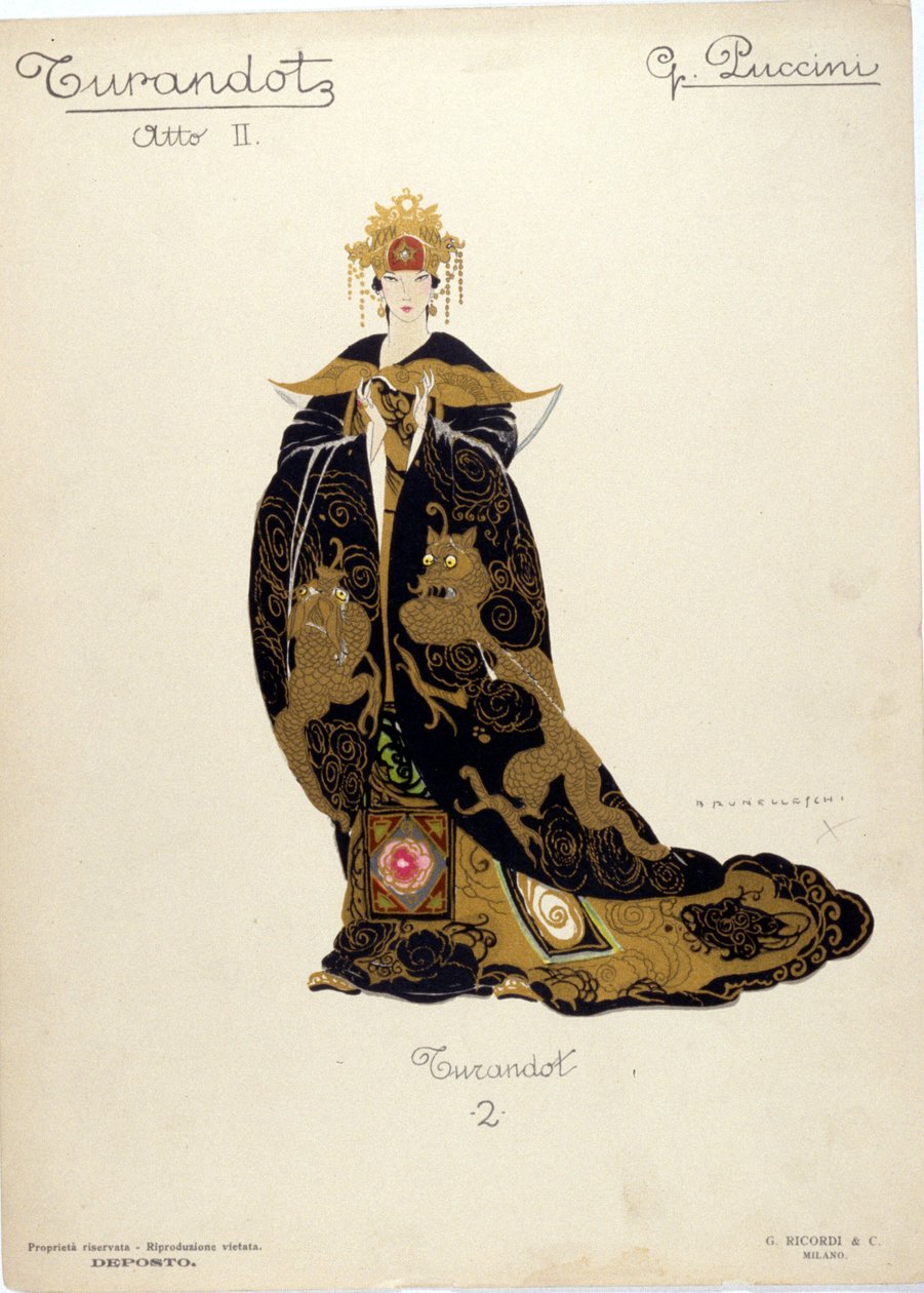 Jelmez Turandot hercegnő karakteréhez Giacomo Puccini (1858-1924) zeneszerző „Turandot” című operájában - 1926 alkotó: Umberto Brunelleschi