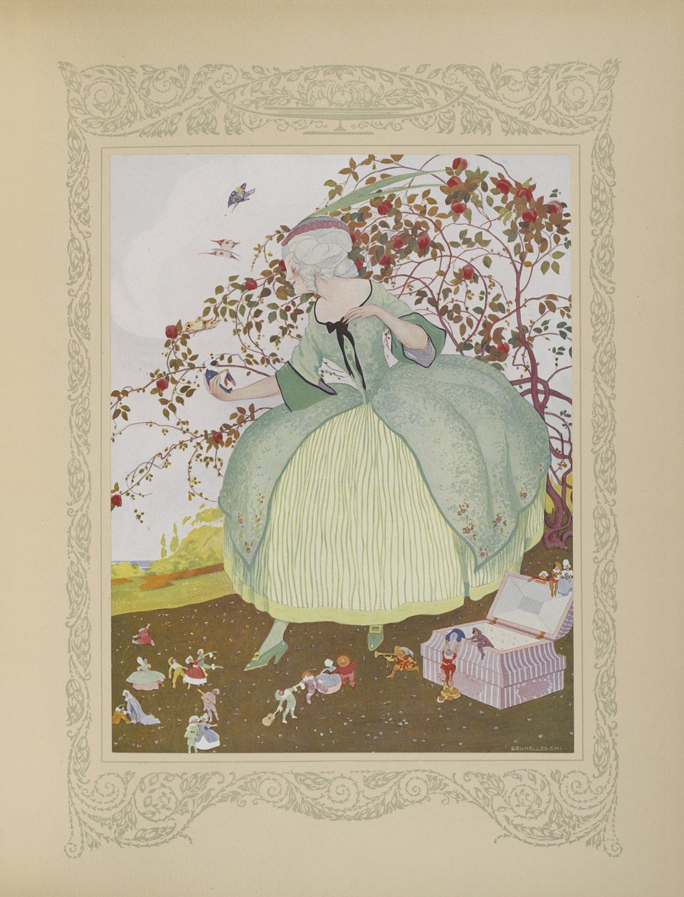 Gracieuse először érzett némi örömet egy ilyen rendkívüli dolog láttán, a „Contes du Temps Jadis” vagy a „Tales from Times Past” illusztrációja, 78. o. alkotó: Umberto Brunelleschi