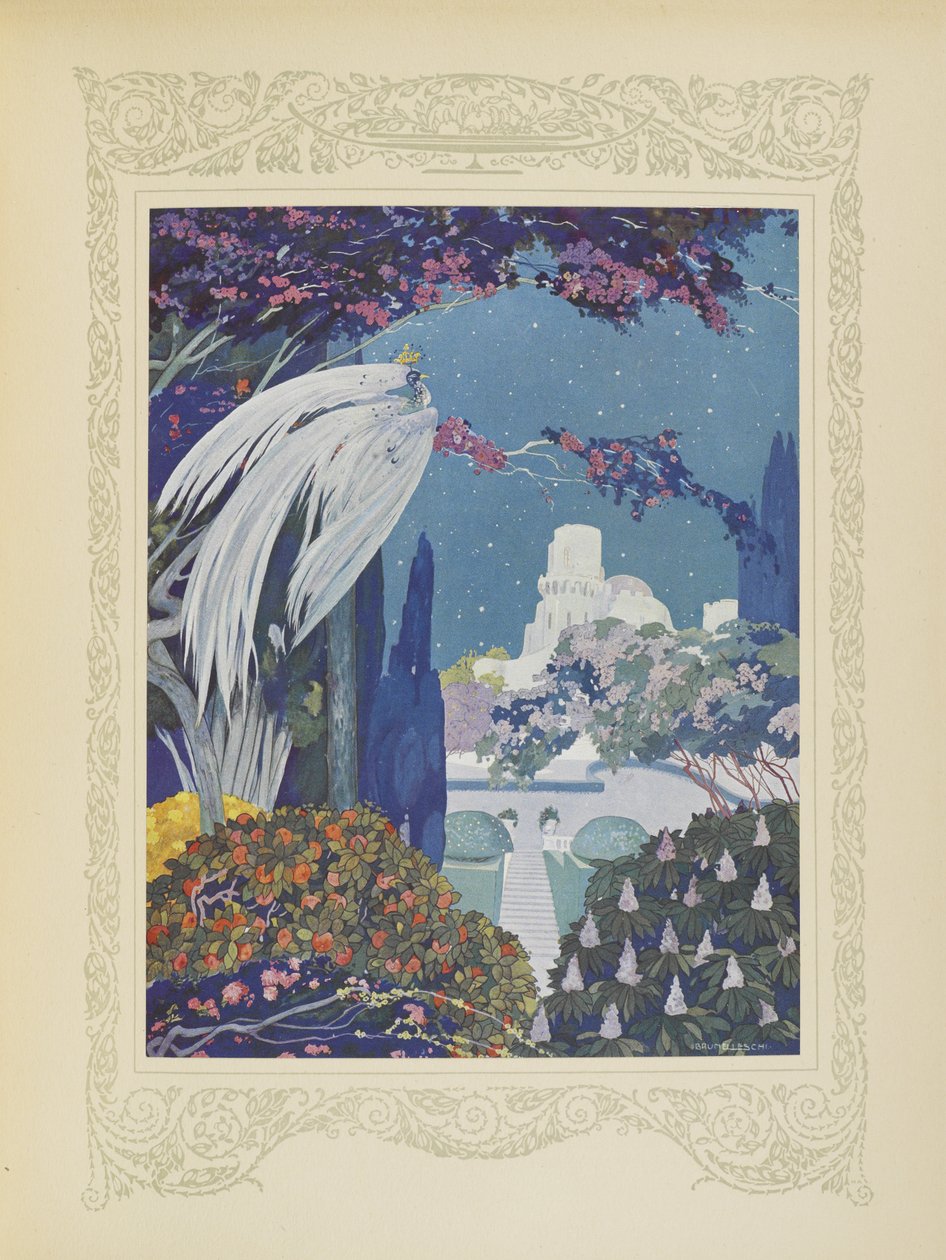 A gyönyörű Bluebird azonban soha nem szűnt lebegni a palota körül, illusztráció a „Contes du Temps Jadis” vagy a „Tales from Times Past”, 32. oldal alkotó: Umberto Brunelleschi