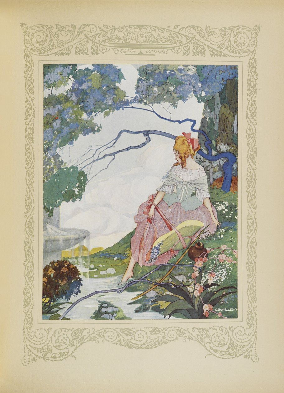 Egy nap megállt egy szökőkút mellett, a „Contes du Temps Jadis” vagy „Tales from Times Past” illusztrációja, 40. o. alkotó: Umberto Brunelleschi