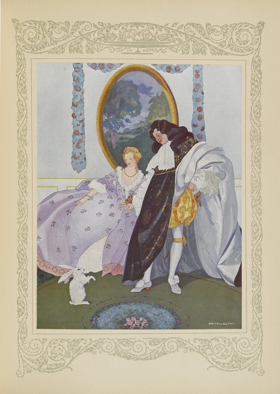 A király ránézett a kisnyúlra, a „Contes du Temps Jadis” vagy a „Tales from Times Past” illusztrációja, 106. o. alkotó: Umberto Brunelleschi