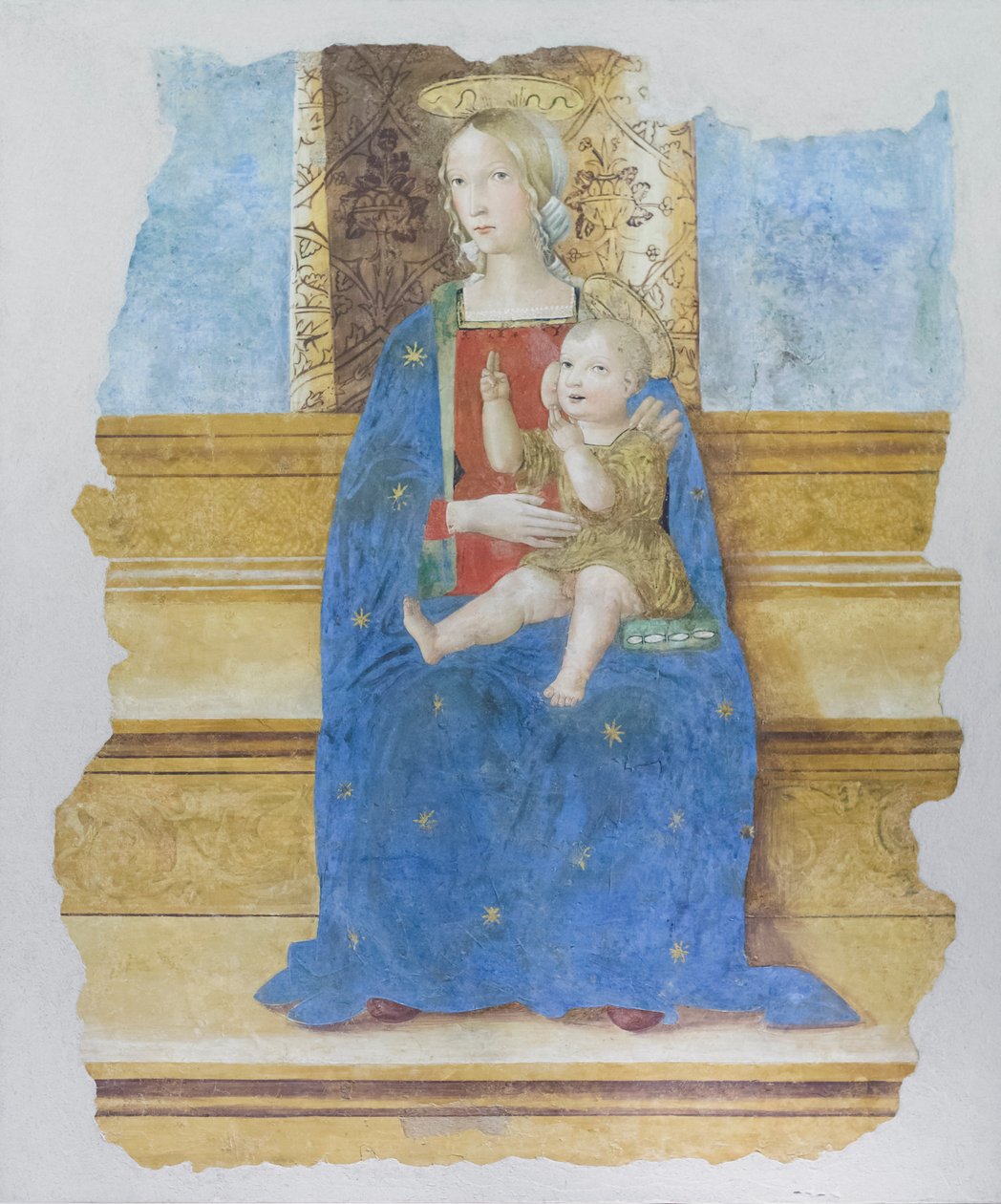 Ápoló Madonna, 16. század eleje, Baldo de Sarofini da Perugia  (freskó, fára átvitt festmény) alkotó: Umbrian School