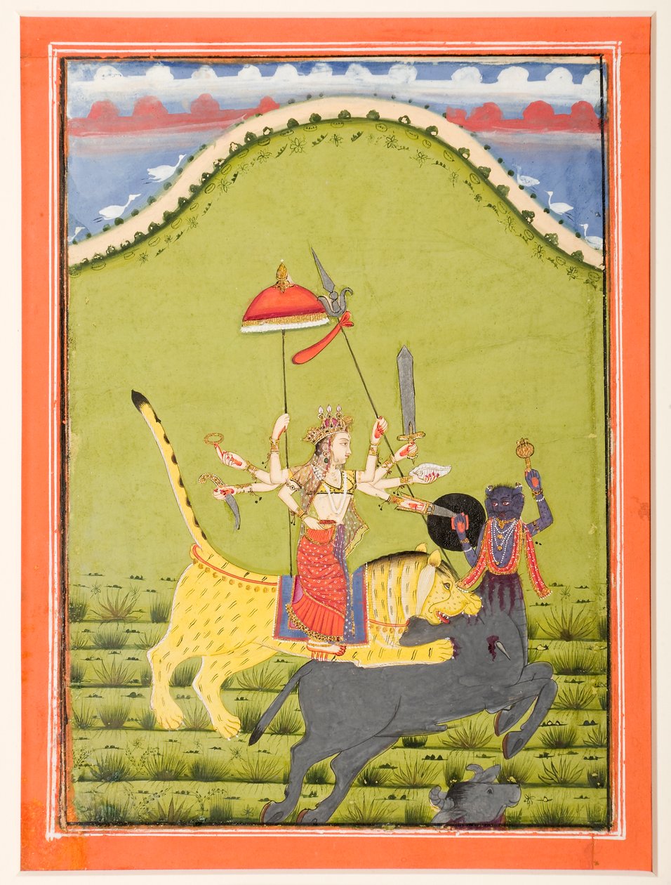 Durga a tigrisén megöli Mahishát, a bivalydémont. alkotó: Unbekannt Unbekannt