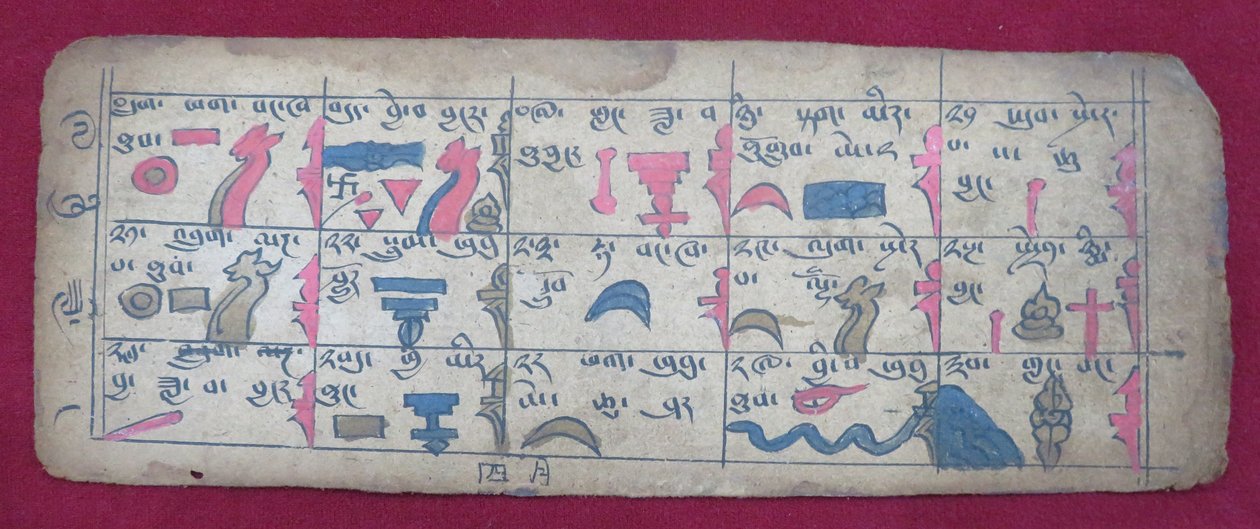 Ersu asztrológiai almanach a 4. hónap felében, Ersu Shaba piktogramokkal és tibeti magyarázatokkal alkotó: Unbekannt Unbekannt