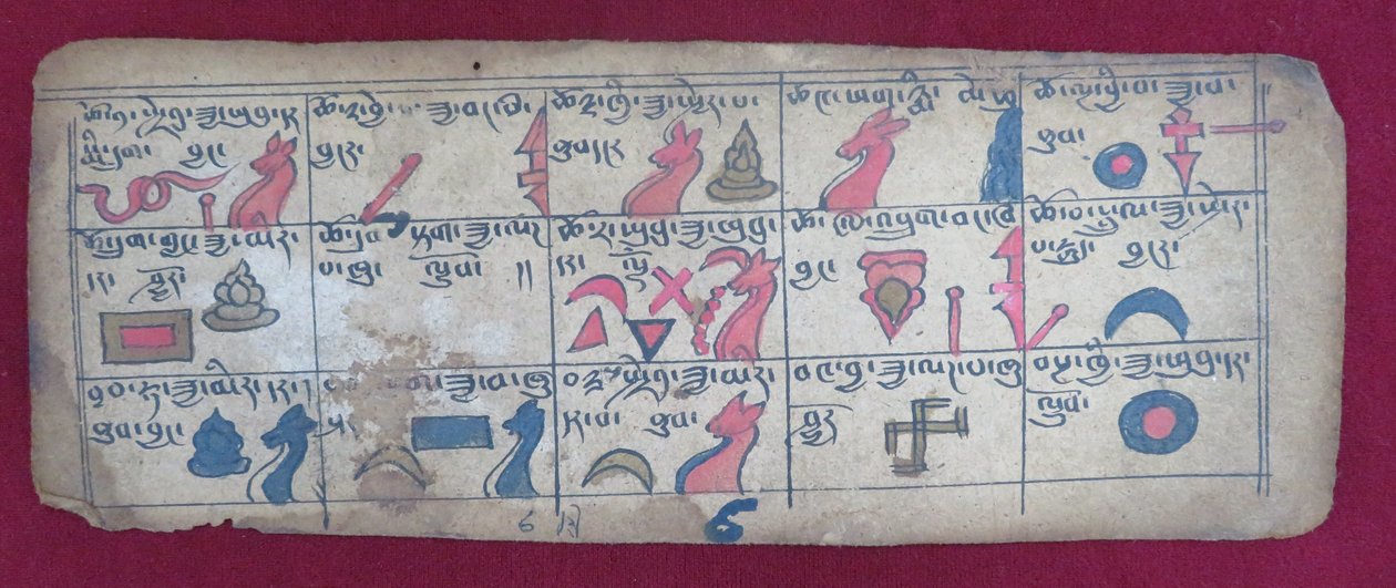Ersu asztrológiai almanach a hatodik hónap felében, Ersu Shaba piktogramokkal és magyarázatokkal tibeti nyelven alkotó: Unbekannt Unbekannt