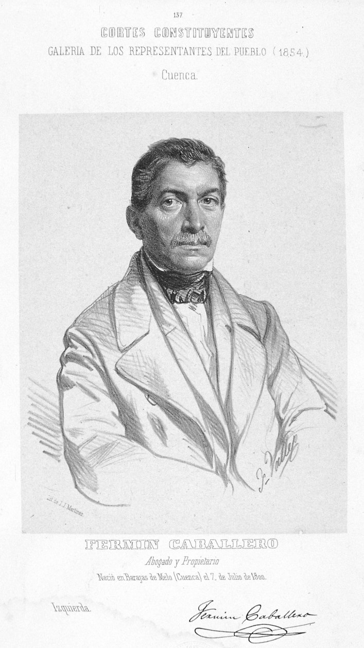 Fermín Caballero (1800-1876) spanyol geográfus, újságíró, író, politikus és előadó fekete-fehér metszete alkotó: Unbekannt Unbekannt