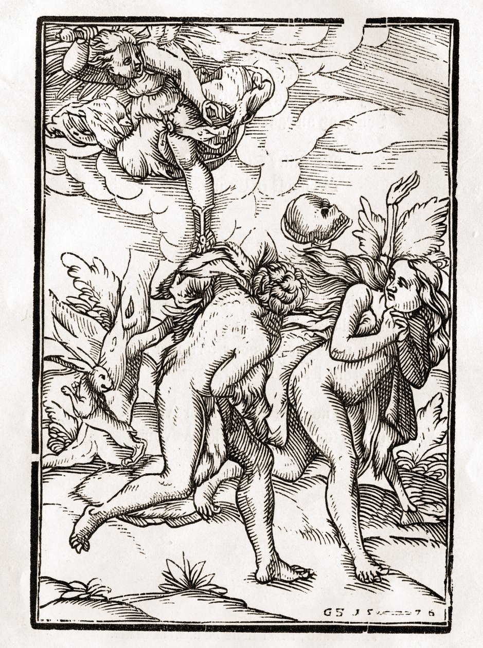 A halál jön Ádámért és Éváért, Georg Scharffenberg metszete a „Der Todten Tanz”-ból, Bázel, 1843 alkotó: Unbekannt Unbekannt