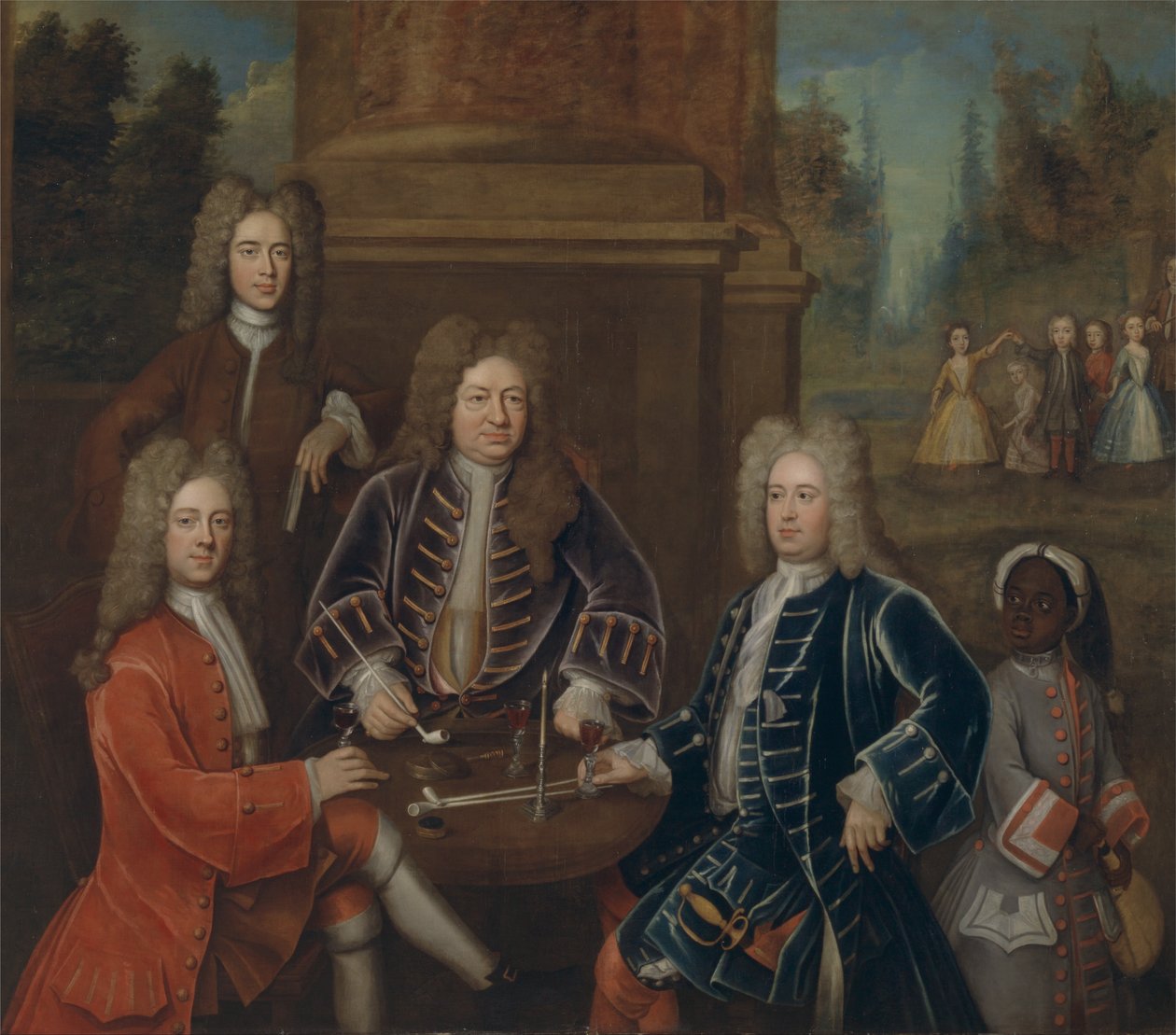 Elihu Yale, Devonshire 2. hercege, Lord James Cavendish, Mr. Tunstal, és egy Page. alkotó: Unbekannt Unbekannt
