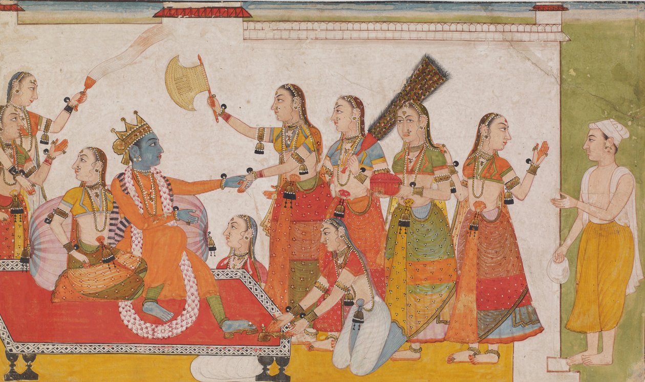 Krishna üdvözli Sudamát, egy Bhagavata Purnából alkotó: Unbekannt Unbekannt