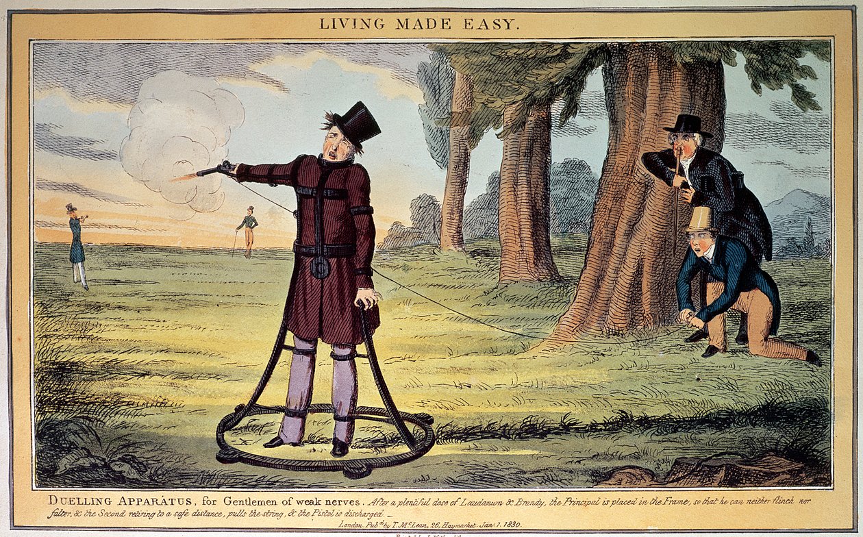 Living Made Easy; párbajfelszerelés gyenge idegzetű uraknak, J. Netherclift nyomta és T. McLean, 1830 (nyomtatás) alkotó: Unbekannt Unbekannt